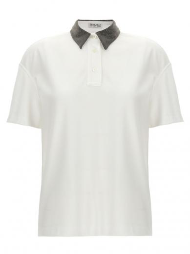 white monile polo shirt