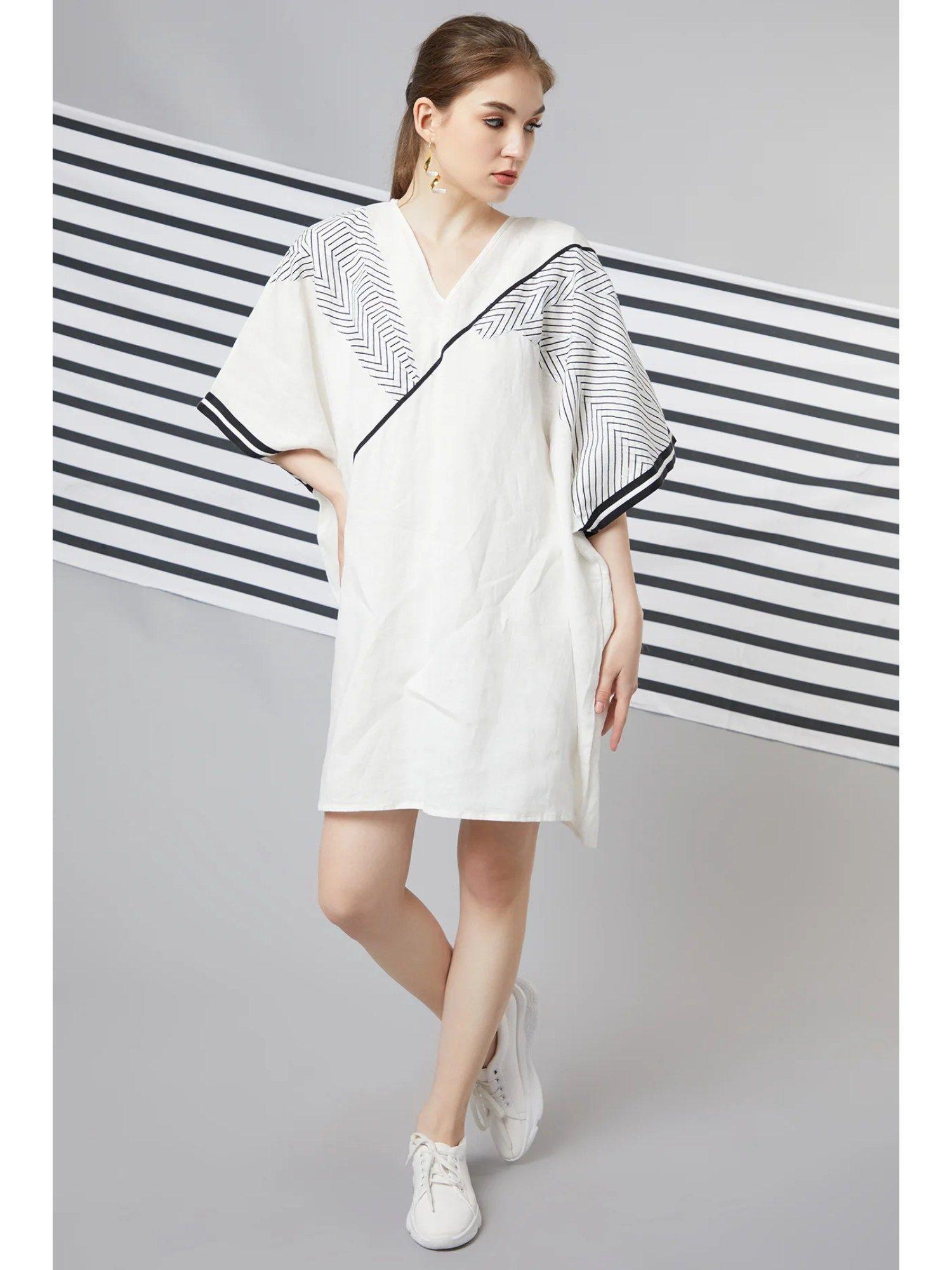 white monochrome kaftan dress (set of 2)