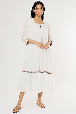 white mulmul midi dress