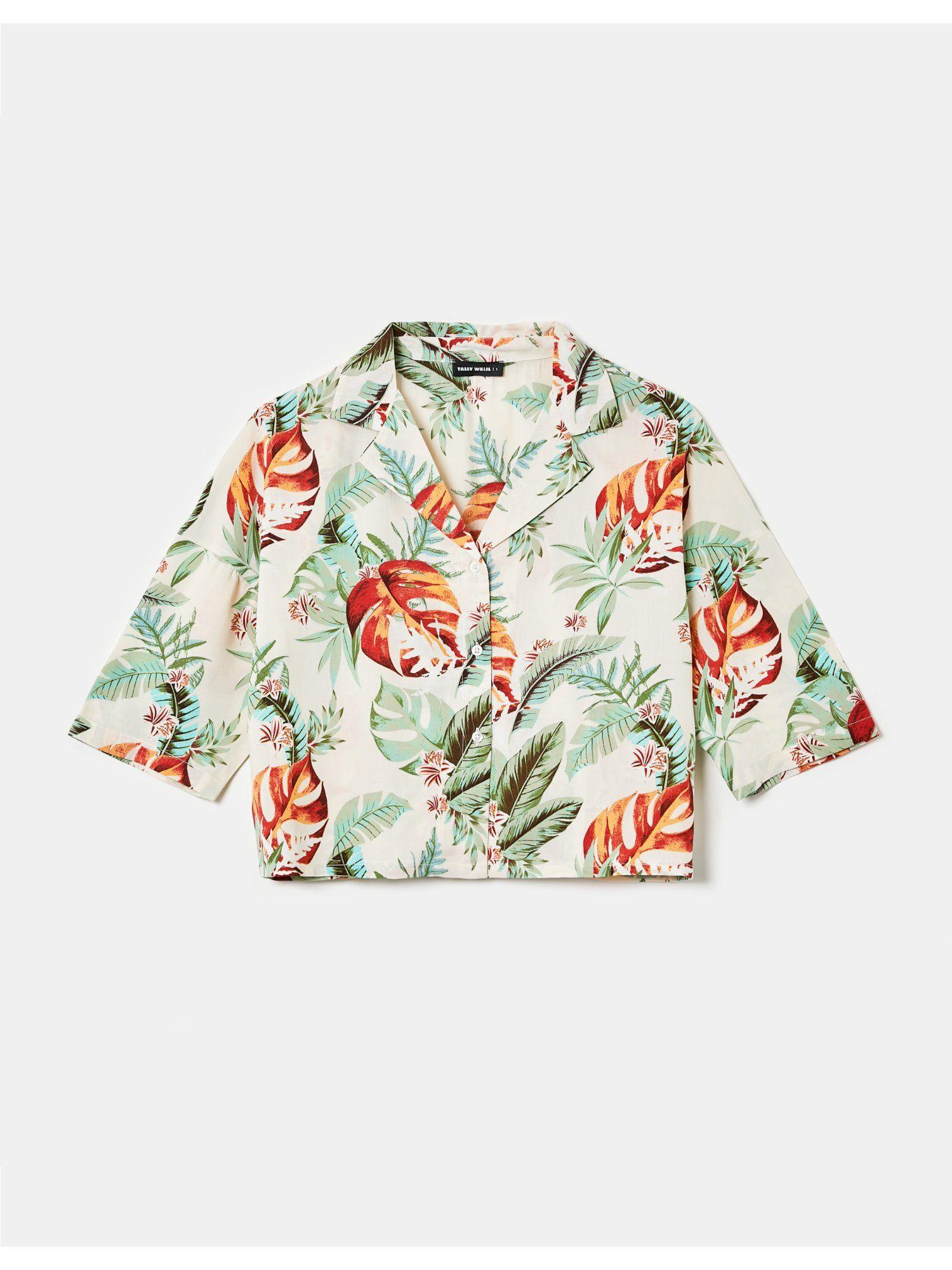 white-multi color loose tropical shirt