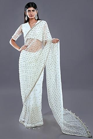 white net embellished saree