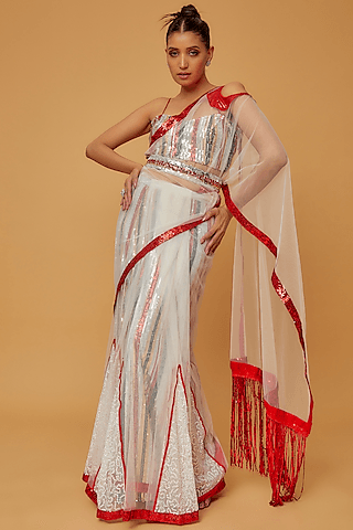 white net kalidar saree set