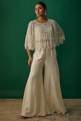 white net pearl embroidered cape set