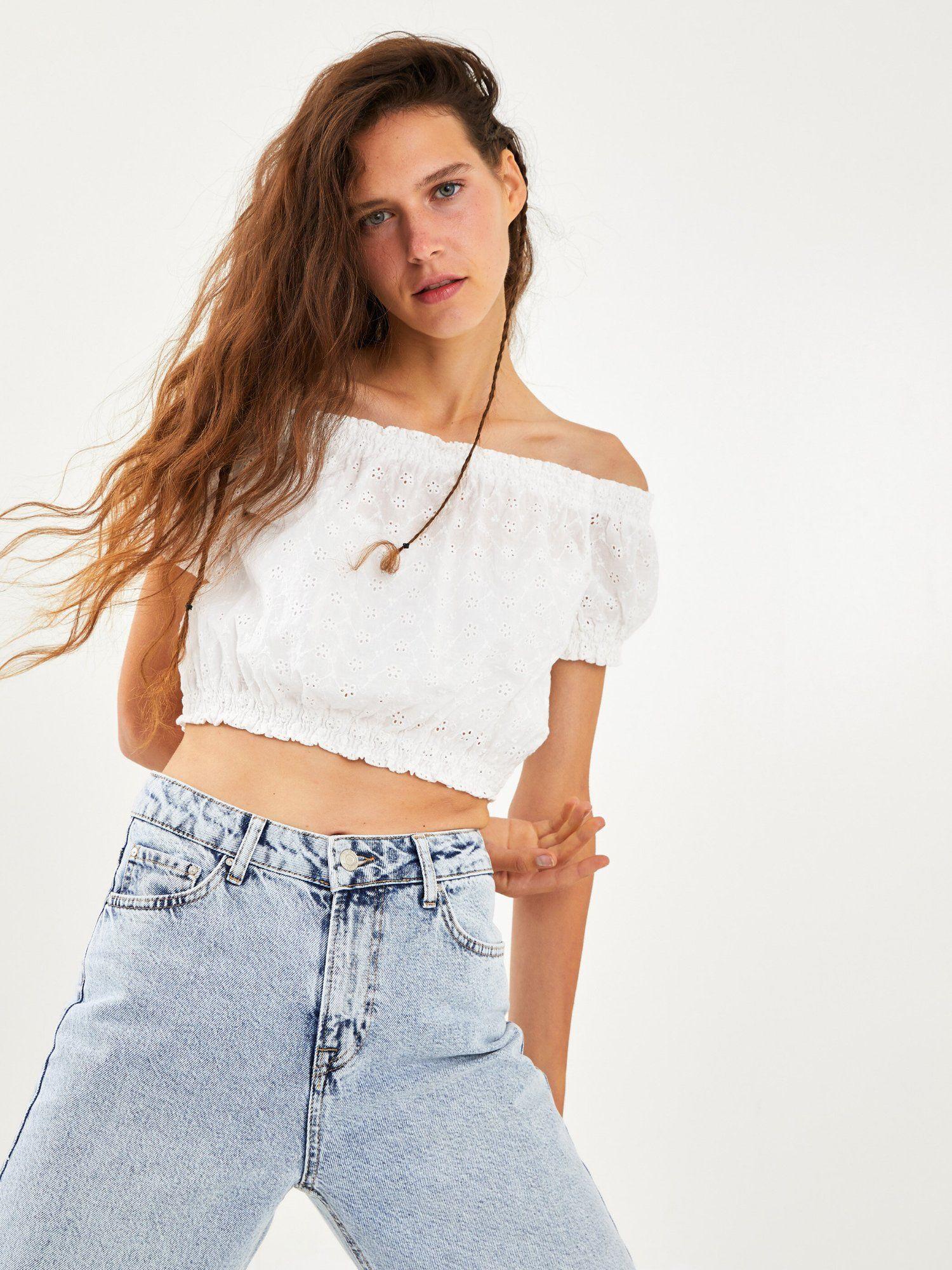 white off shoulder crop top