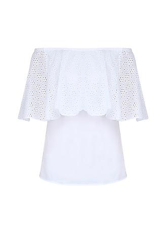 white off shoulder ruffled lace trim top