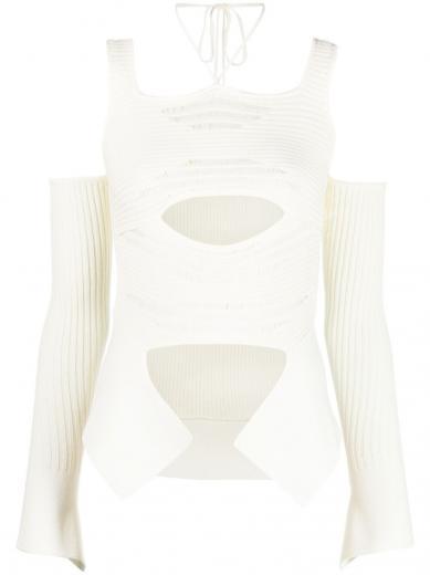 white off white knit ribbed top
