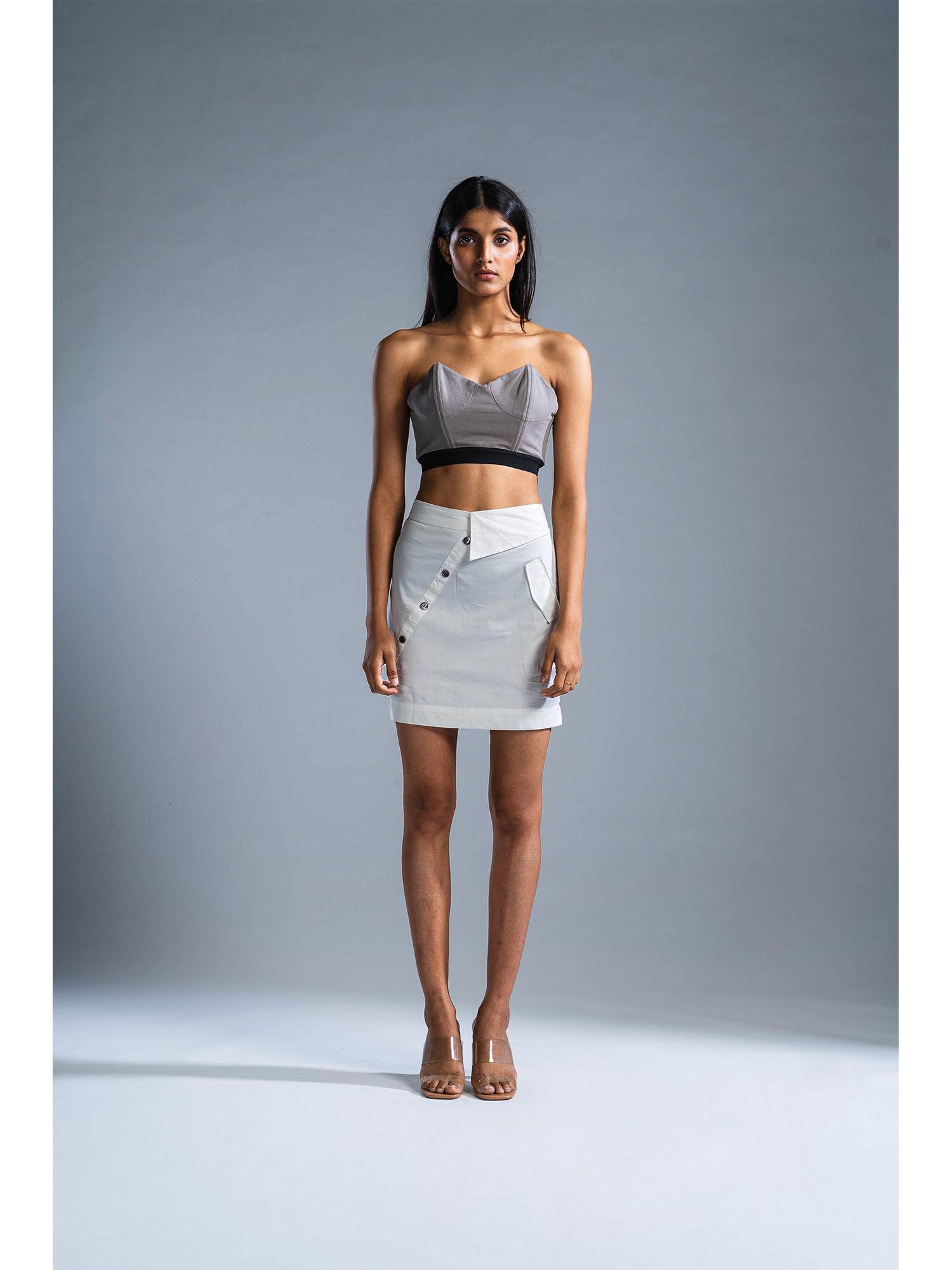 white organic cotton deconstructed short skirt