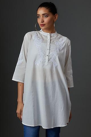 white organic cotton embroidered tunic