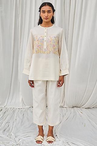 white organic cotton hand embroidered top