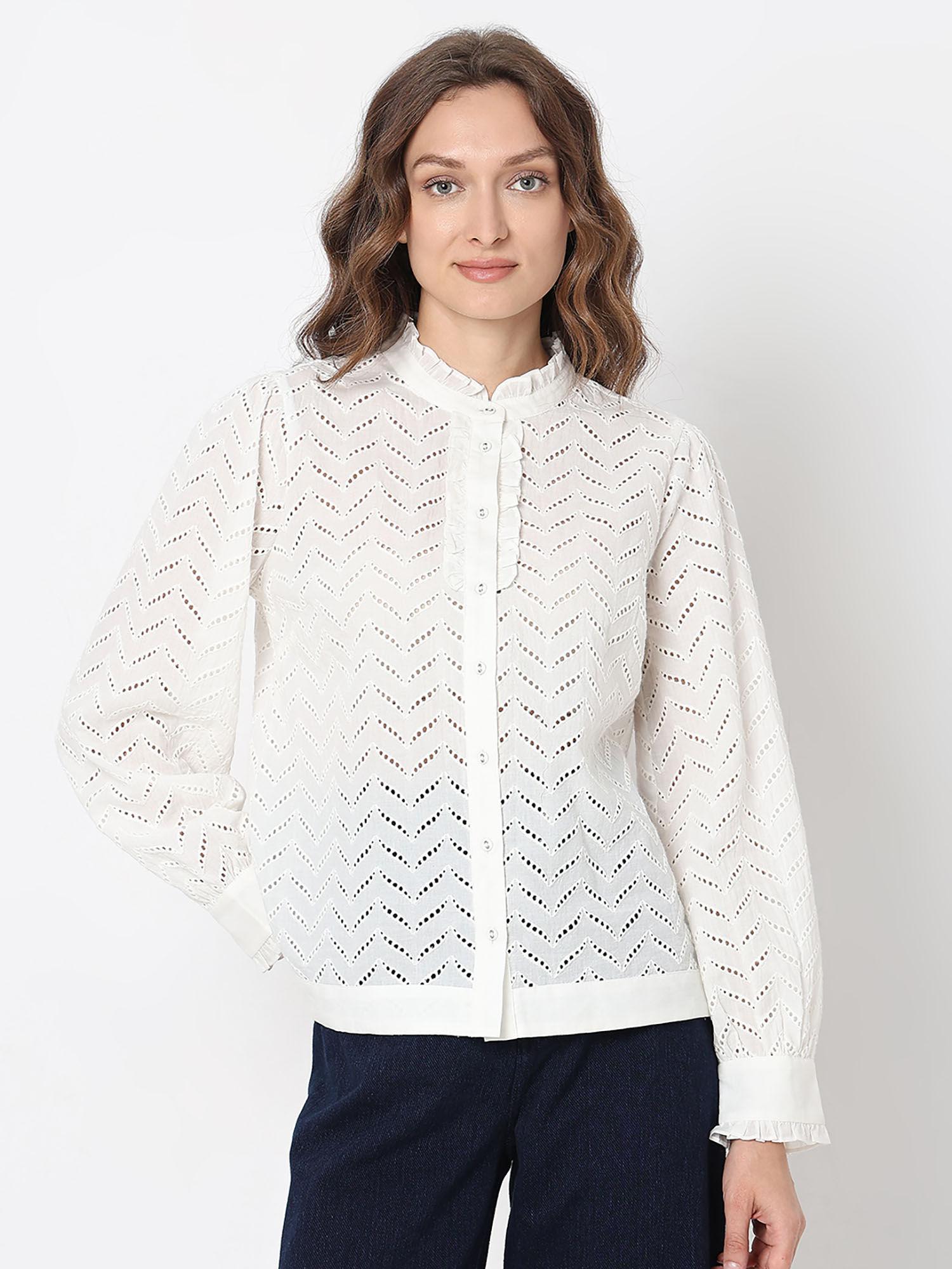 white organic cotton schiffli shirt