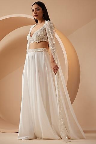 white organza crystal & stone embroidered cape set