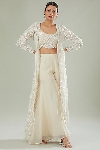 white organza embroidered cape set