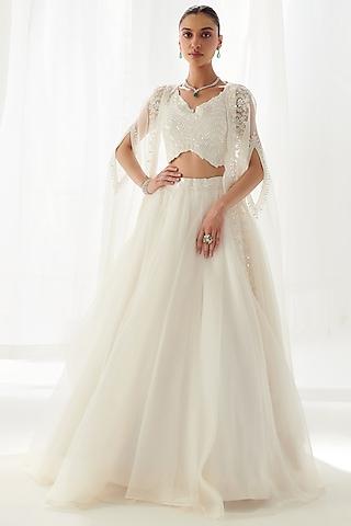 white organza embroidered cape set