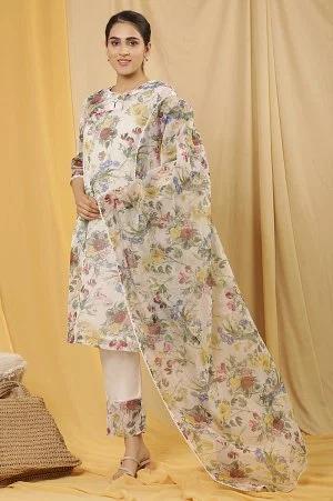 white organza floral printed dupatta