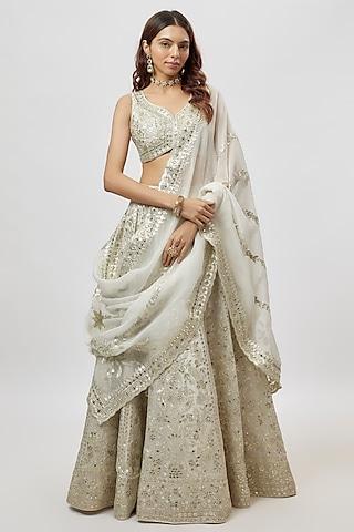 white organza mirror embroidered lehenga set