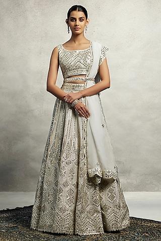 white organza mirror embroidered lehenga set