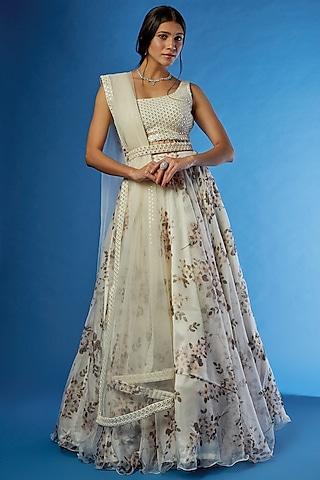 white organza printed & embellished lehenga set