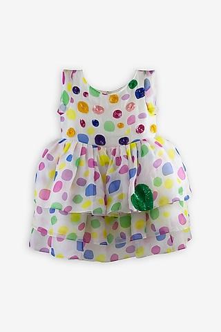 white organza printed dress for girls