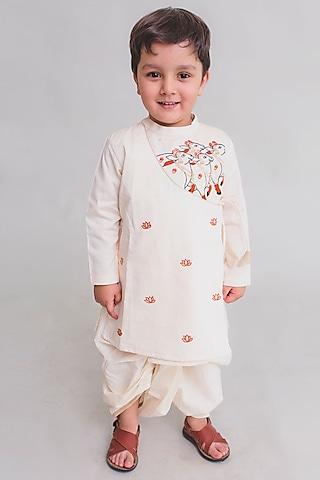 white overlap kurta set with embroidery for boys