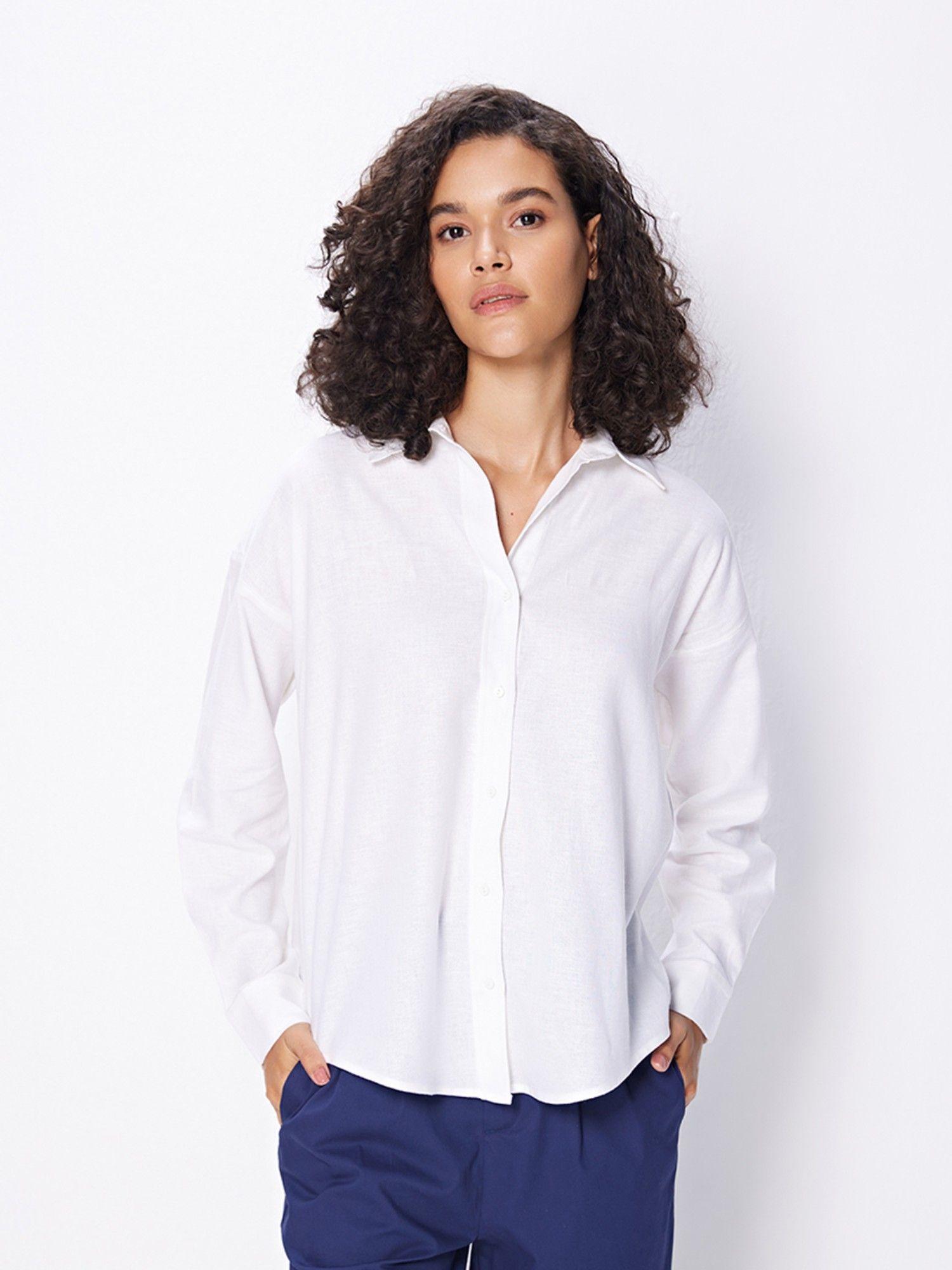 white oversized linen shirt