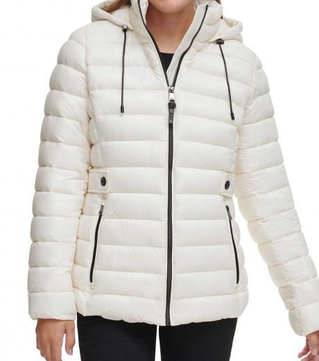 white packable hooded puffer jacket