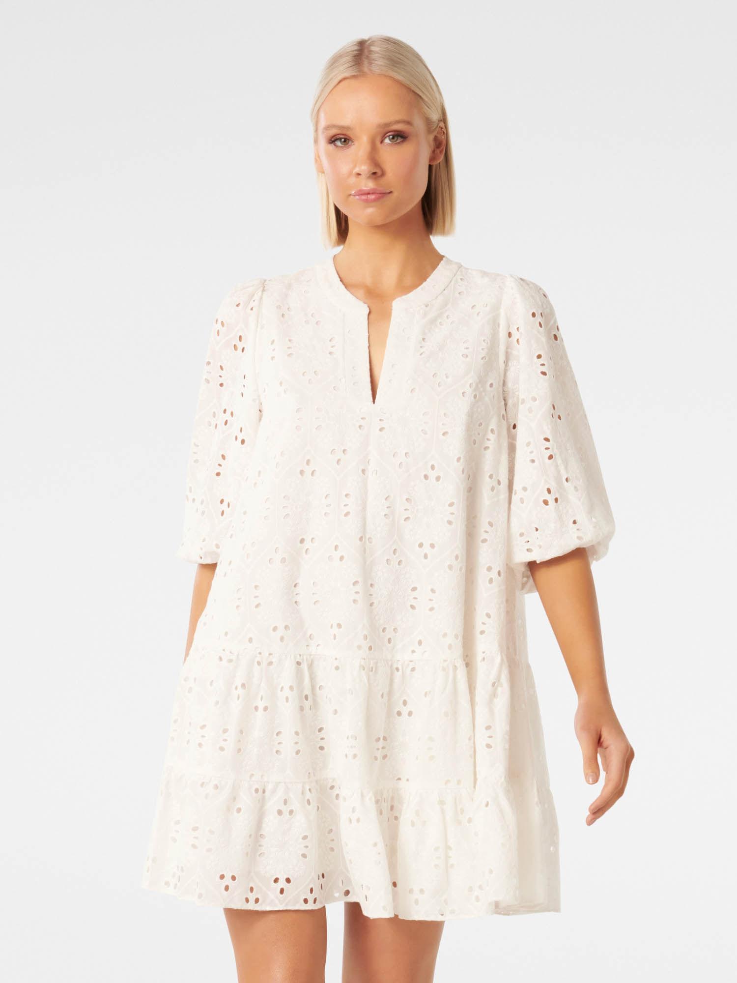 white palermo broderie smock mini dress