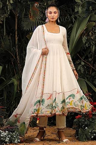 white panelled kalidar anarkali set