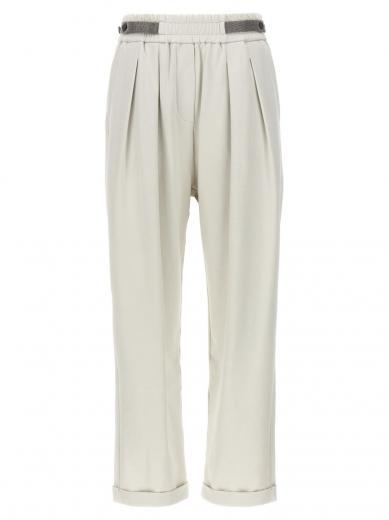 white pants with front pleats