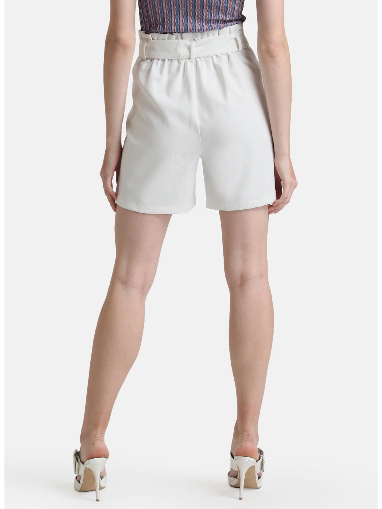 white paperbag shorts with belt and elasticated waist