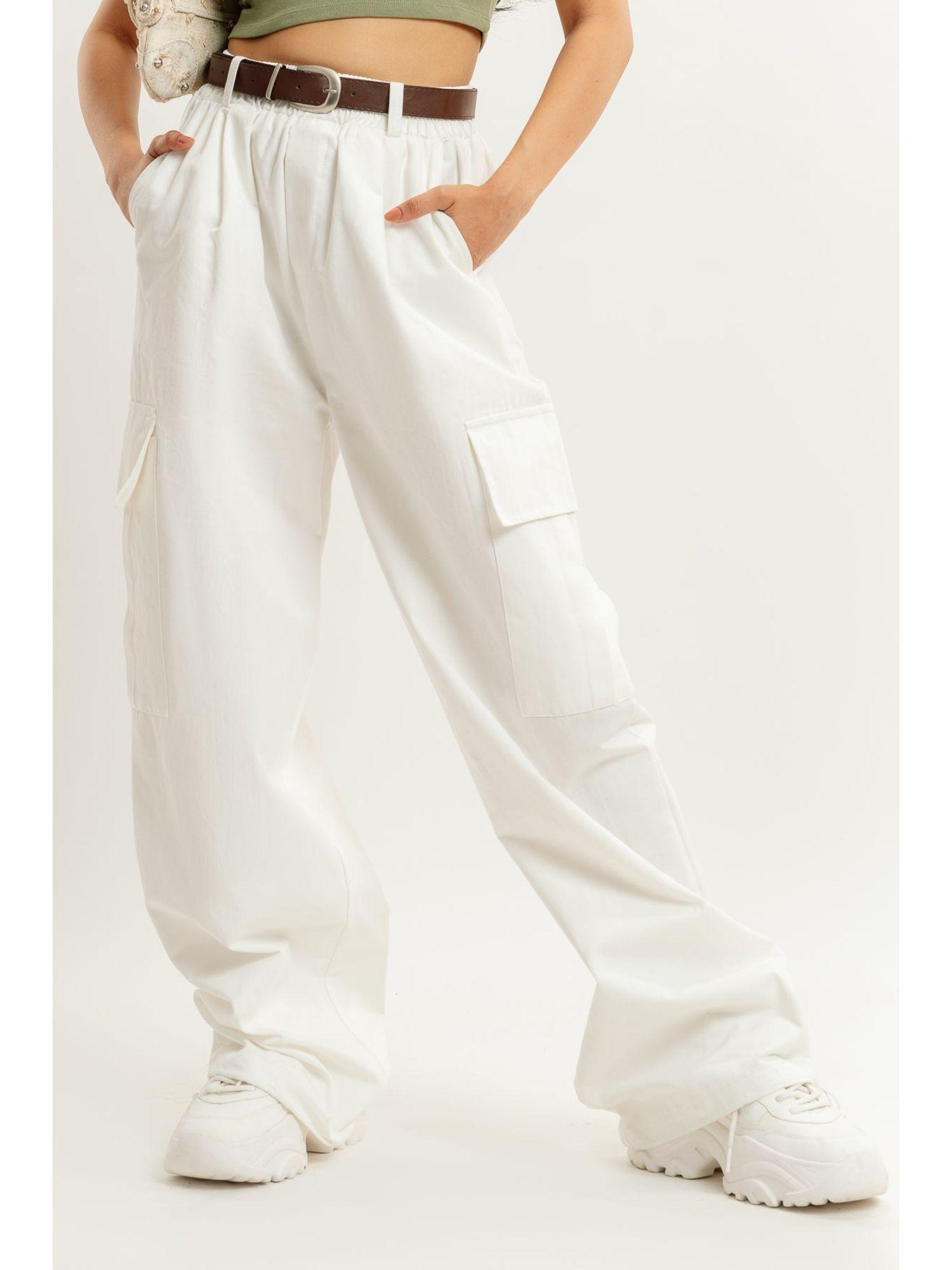 white parachute cargo pant with belt (set of 2)