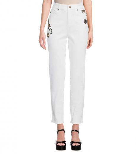 white patch straight leg jeans