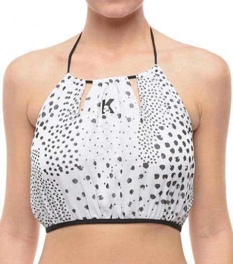 white patterned halterneck crop top