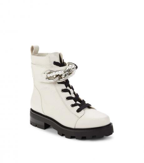 white pearl chain ankle boot