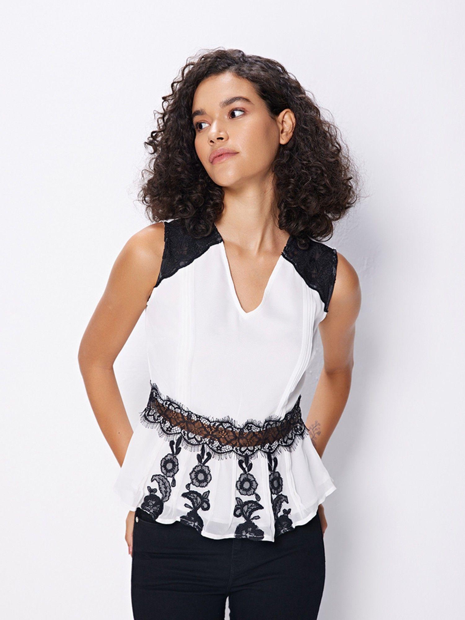 white peplum lace detailing top