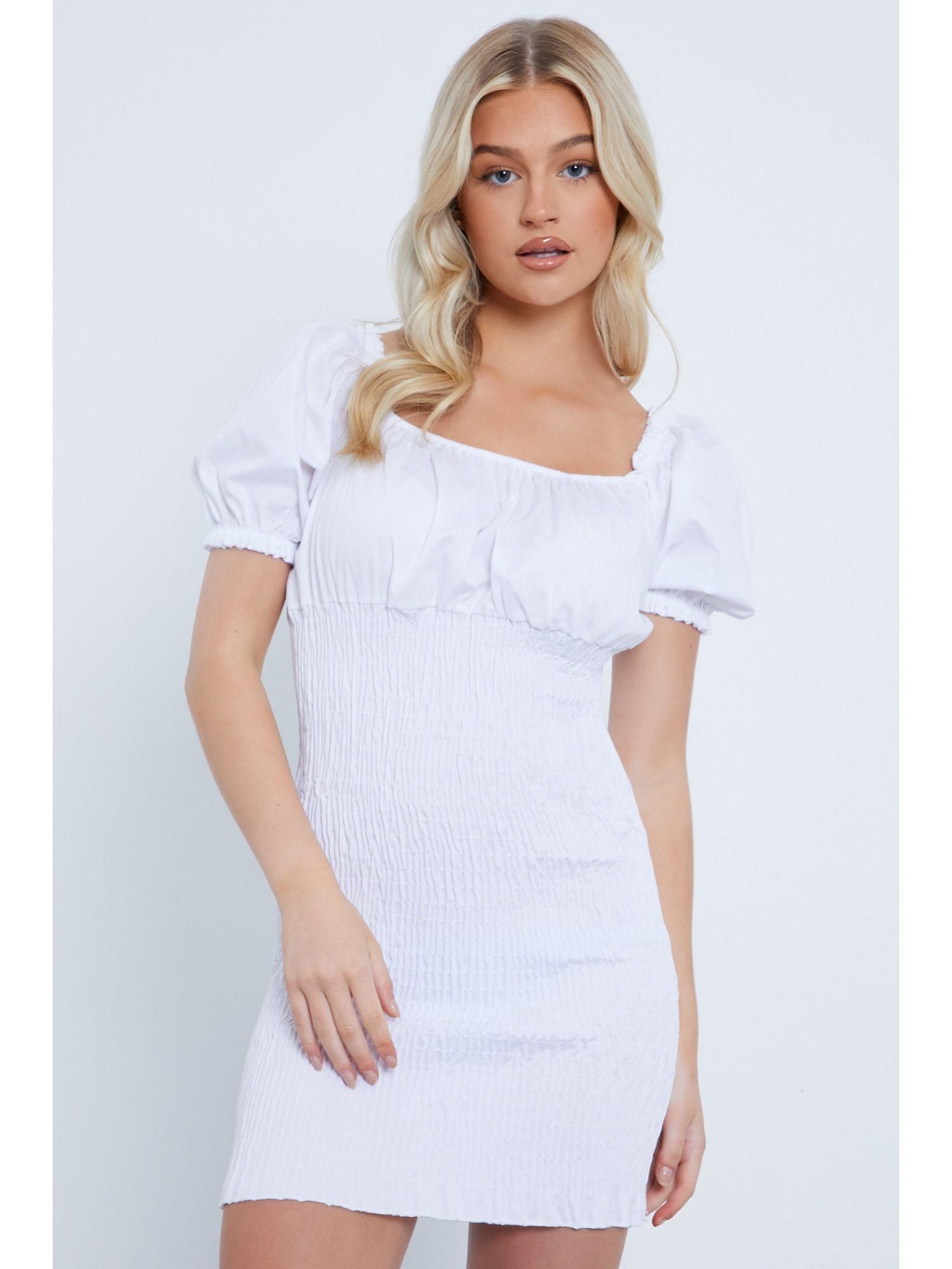 white petite ruched detail poplin mini dress