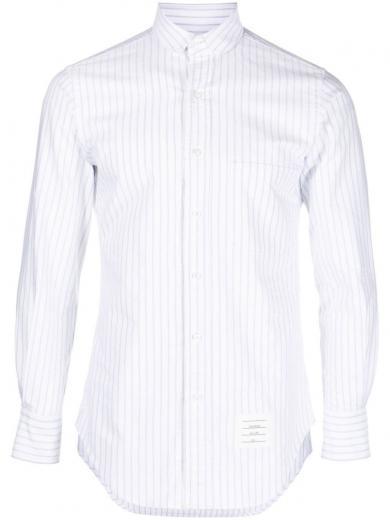 white pinstripe-pattern shirt