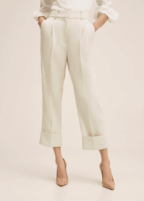 white pleat straight trouser