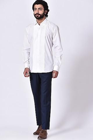 white pleated cotton tuxedo shirt