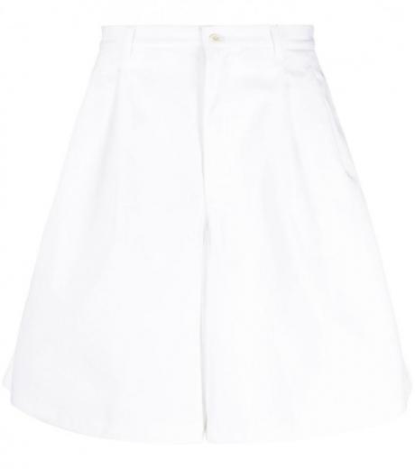 white pleated flared shorts