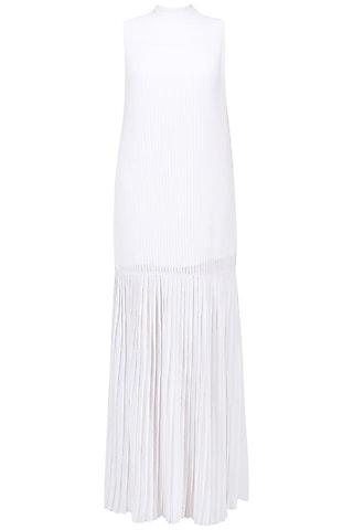 white pleated long dress
