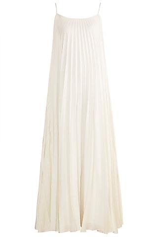 white pleated spaghetti gown