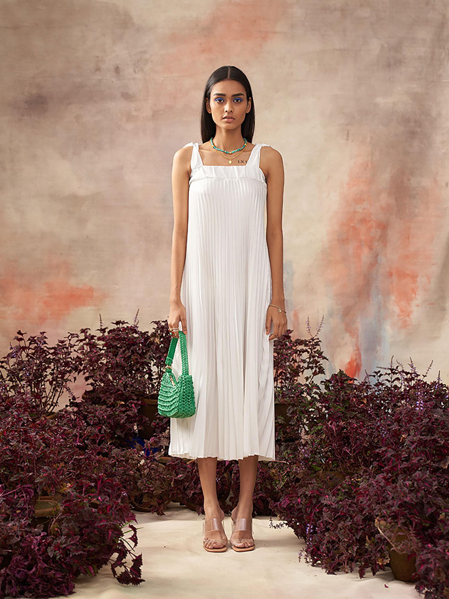 white pleats slip dress