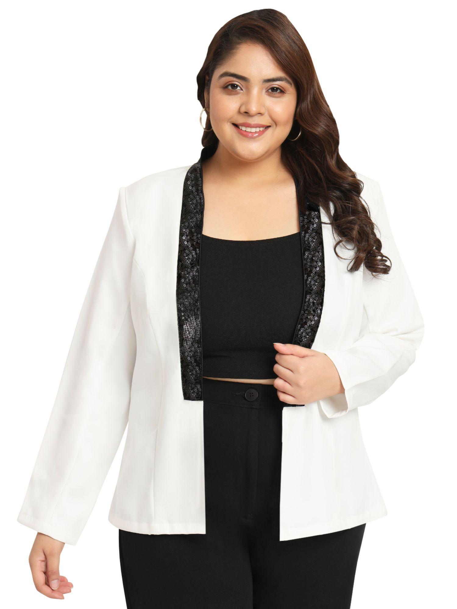 white plus size sequin blazer