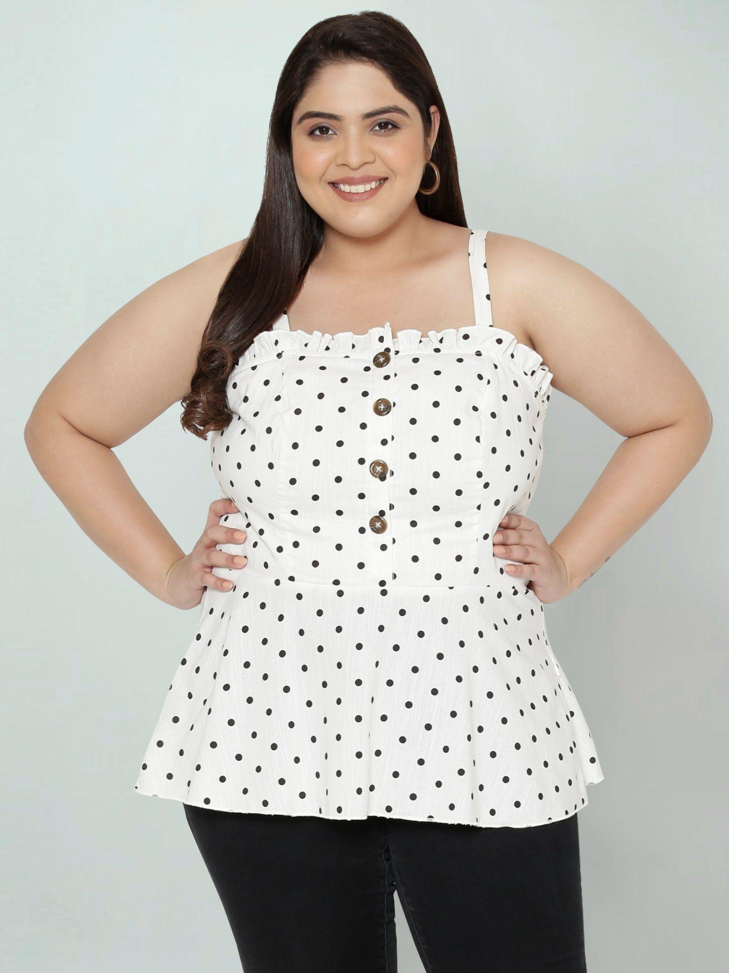 white polka dot peplum plus size top