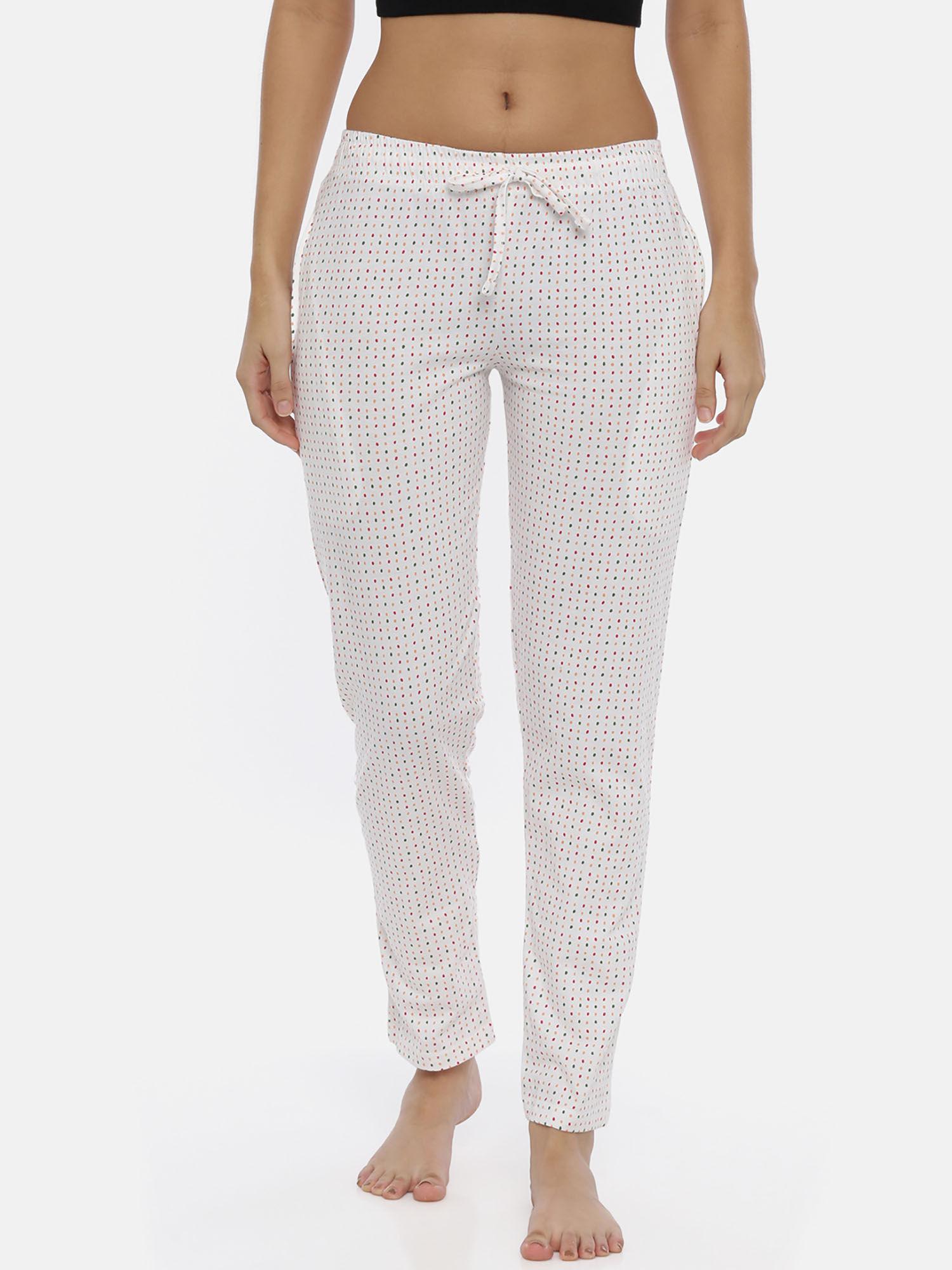 white polka dot printed lounge pant