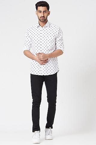 white polka dot printed shirt