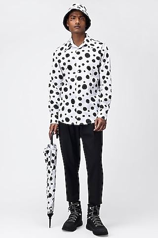 white polka dot printed shirt