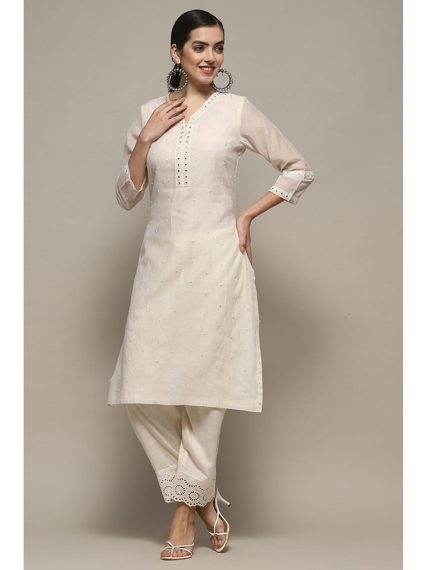 white polyester asymmetric kurta (set of 2)