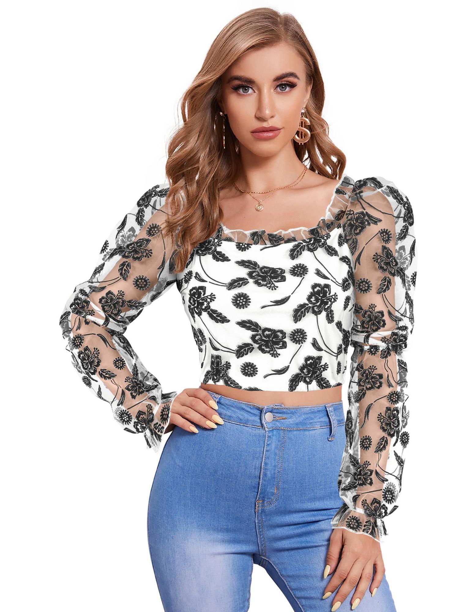 white polyester printed crop top for women