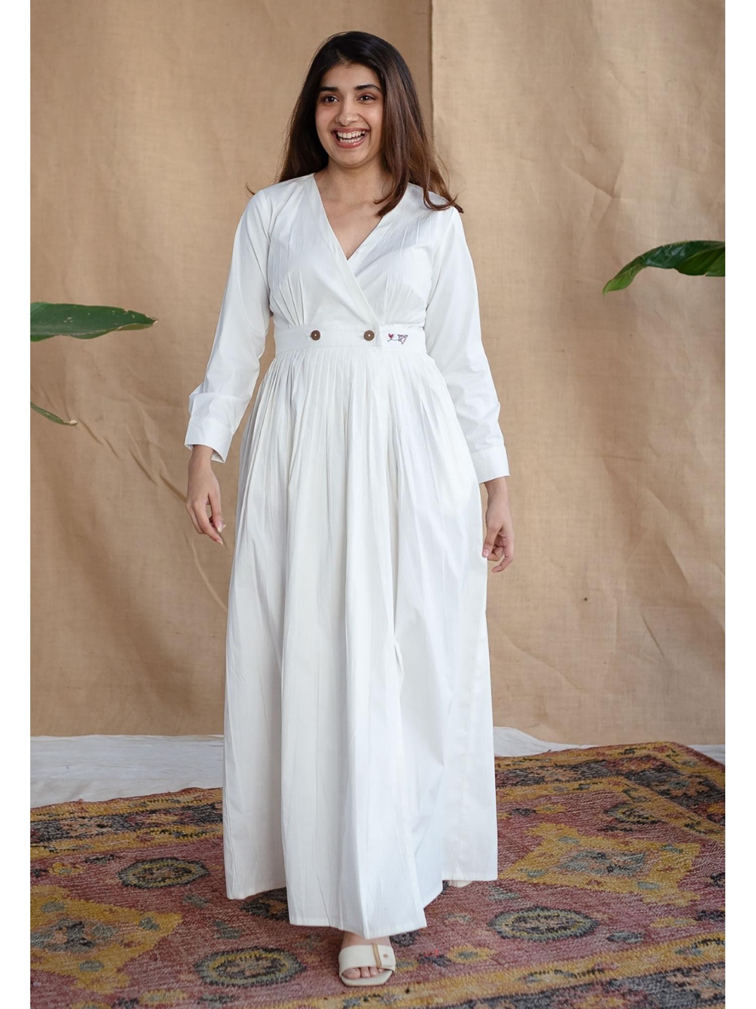 white poplin cotton solid dress